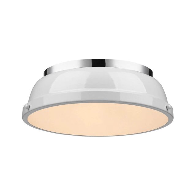 Golden Lighting Duncan 14 Inch Flush Mount In Chrome with White Shade - 3602-14 CH-WH